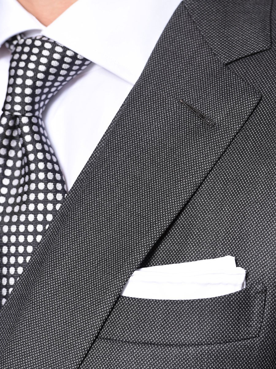 (product) Charcoal Birdseye Bespoke Suit, lapel detail - custom suits nyc bespoke tailor midtown, noho