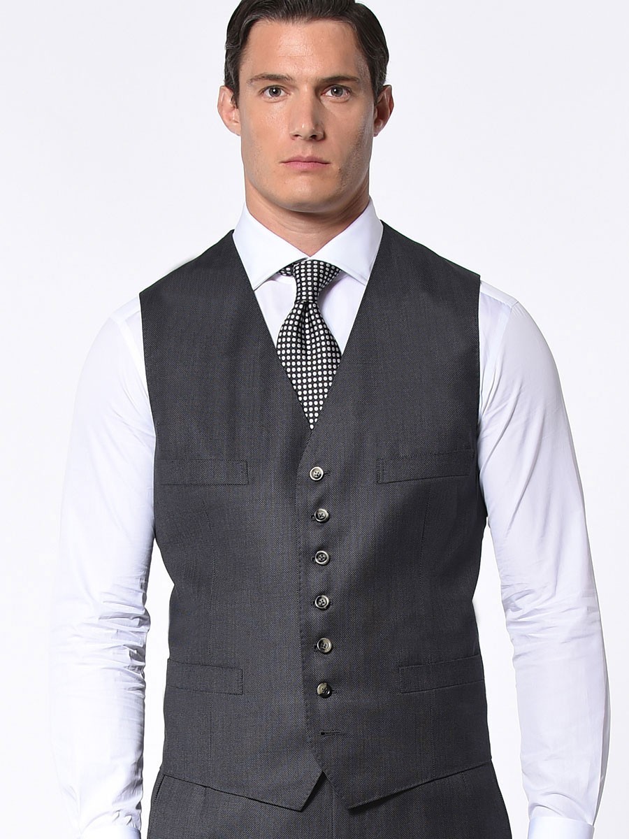 (product) Charcoal Birdseye Classic 7-Button Vest - custom suits nyc bespoke tailor midtown, noho