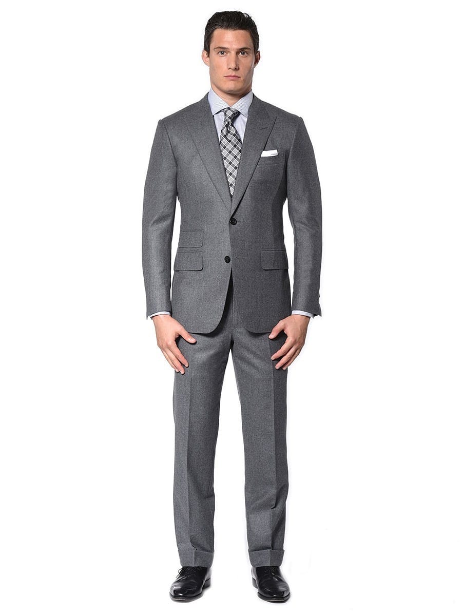 (product) Steel Grey Flannel Bespoke Suit, full front view - custom suits nyc bespoke tailor midtown, noho