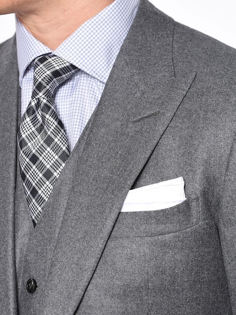 (product) Steel Grey Flannel Bespoke Suit, lapel detail - custom suits nyc bespoke tailor midtown, noho