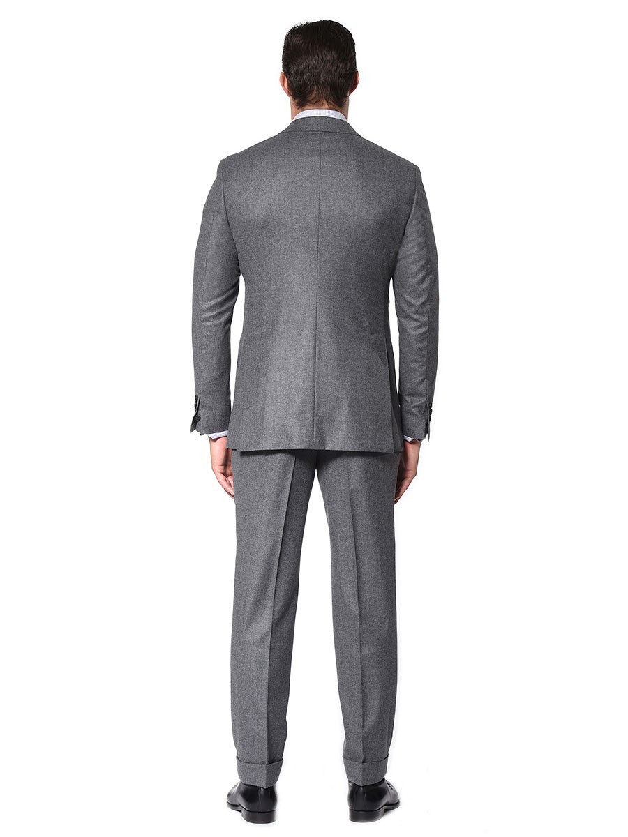 (product) Steel Grey Flannel Bespoke Suit, back view - custom suits nyc bespoke tailor midtown, noho