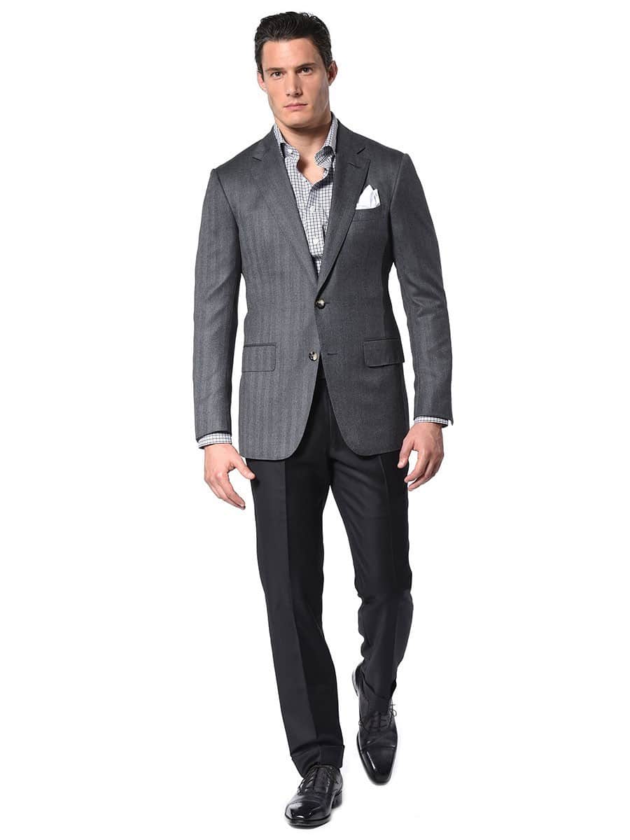 (product) Grey Herringbone Classic Bespoke Sport Coat - custom suits nyc bespoke tailor midtown, noho