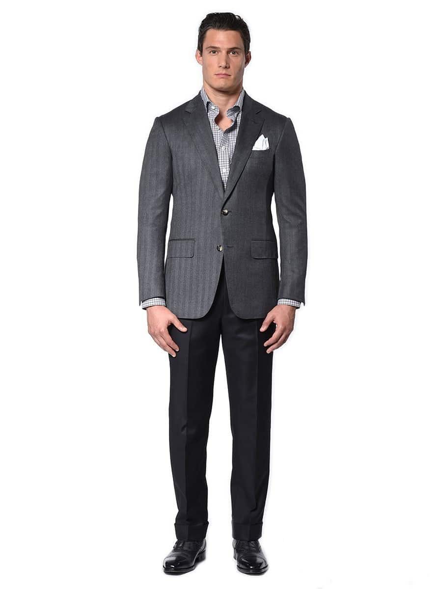 (product) Grey Herringbone Classic Bespoke Sport Coat - custom suits nyc bespoke tailor midtown, noho