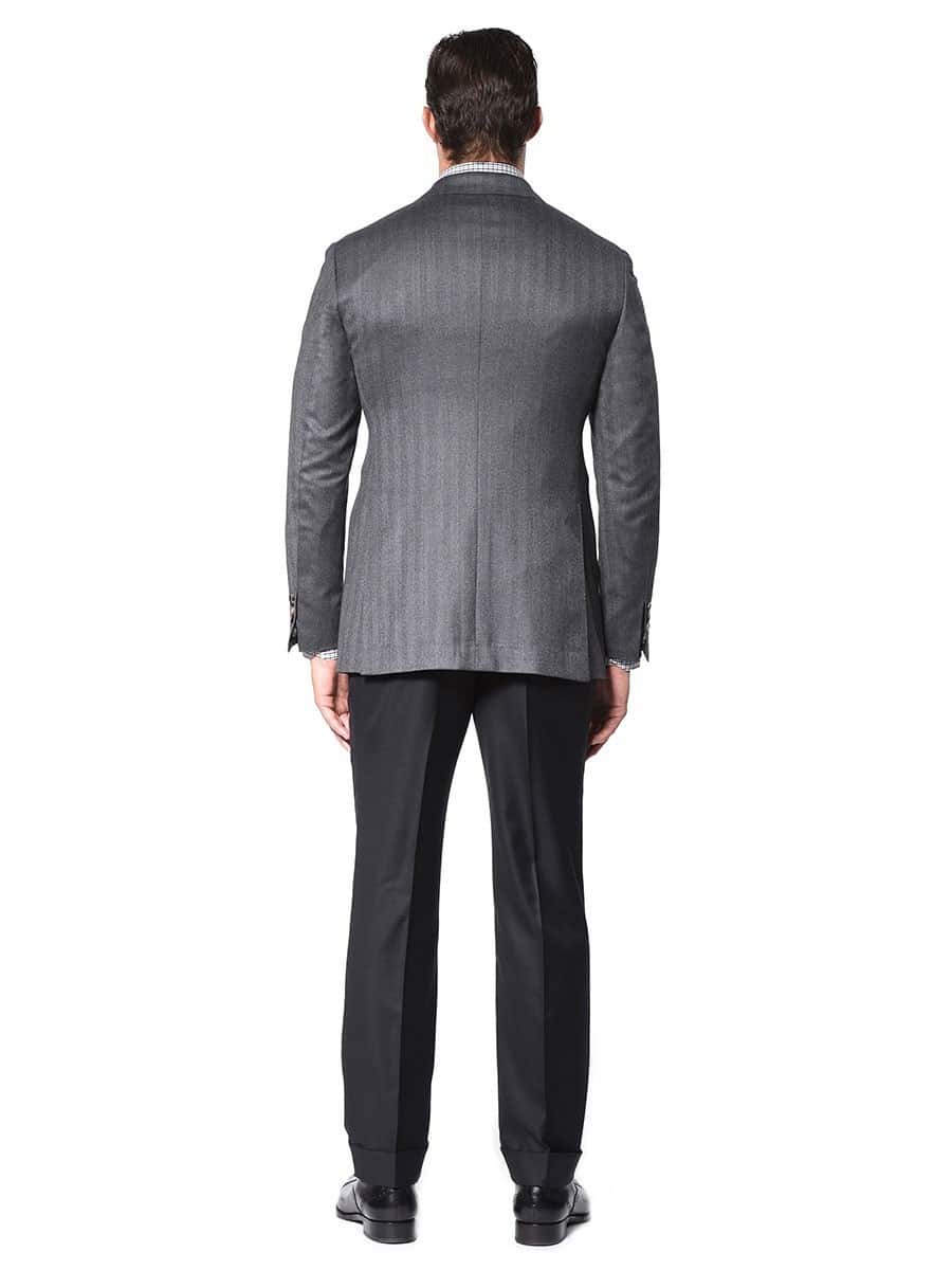(product) Grey Herringbone Classic Bespoke Sport Coat, back view - custom suits nyc bespoke tailor midtown, noho