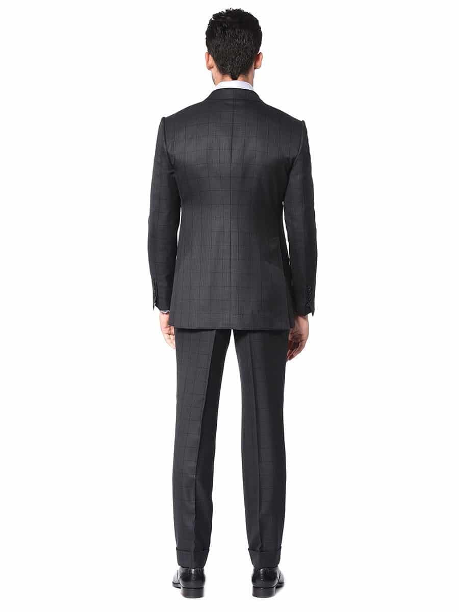 (product) Charcoal Houndstooth Windowpane Bespoke Suit, Back view - custom suits nyc bespoke tailor midtown, noho