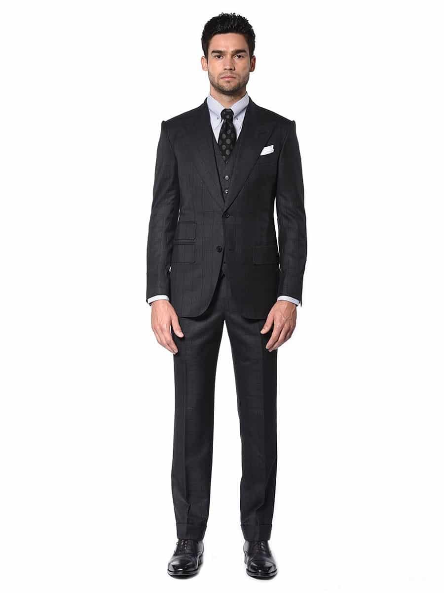 (product) Charcoal Houndstooth Windowpane Bespoke Suit, Full view - custom suits nyc bespoke tailor midtown, noho
