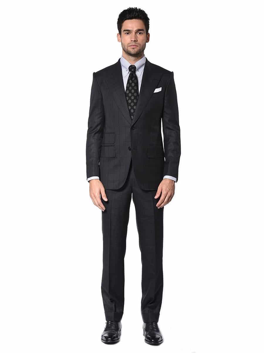 (product) Charcoal Houndstooth Windowpane Bespoke Suit, Full view - custom suits nyc bespoke tailor midtown, noho