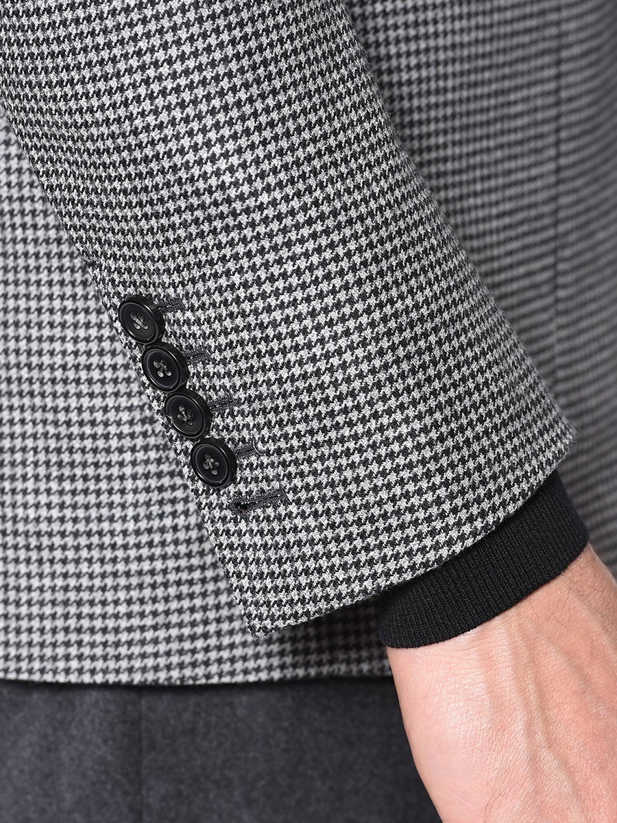 (product) Grey Houndstooth Signature Bespoke Sport Coat, cuff detail - custom suits nyc bespoke tailor midtown, noho