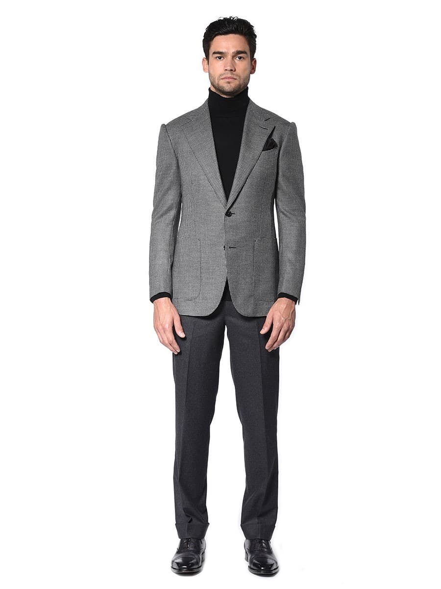 (product) Grey Houndstooth Signature Bespoke Sport Coat, full front view - custom suits nyc bespoke tailor midtown, noho