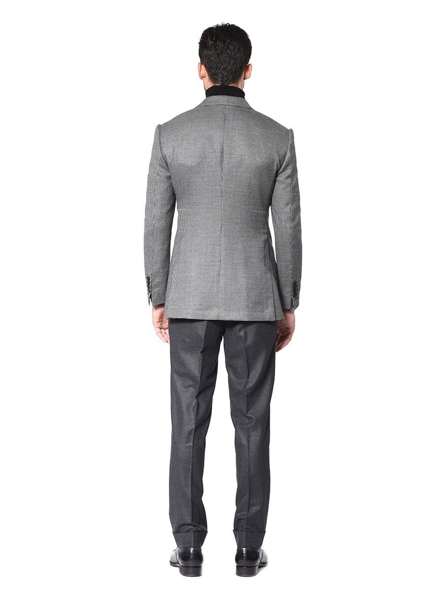 (product) Grey Houndstooth Signature Bespoke Sport Coat, back view - custom suits nyc bespoke tailor midtown, noho