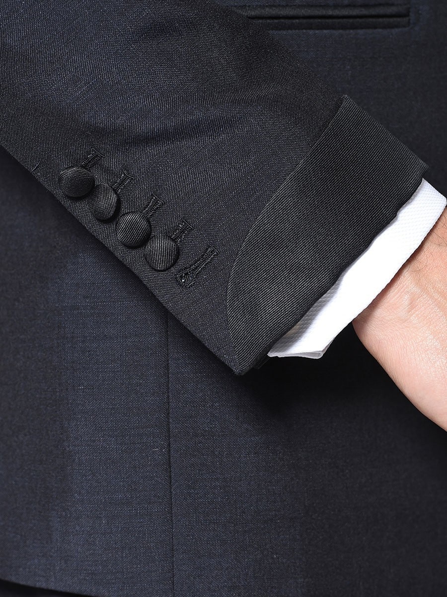 (product) Midnight Tonik Mohair Signature Bespoke Tuxedo, cuff detail - custom suits nyc bespoke tailor midtown, noho