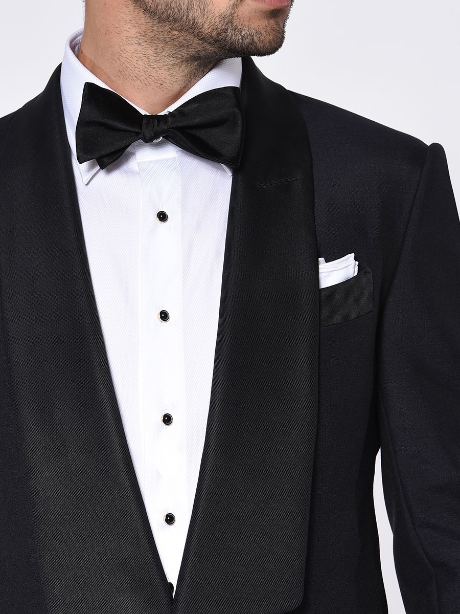 (product) Midnight Tonik Mohair Signature Bespoke Tuxedo, lapel detail - custom suits nyc bespoke tailor midtown, noho