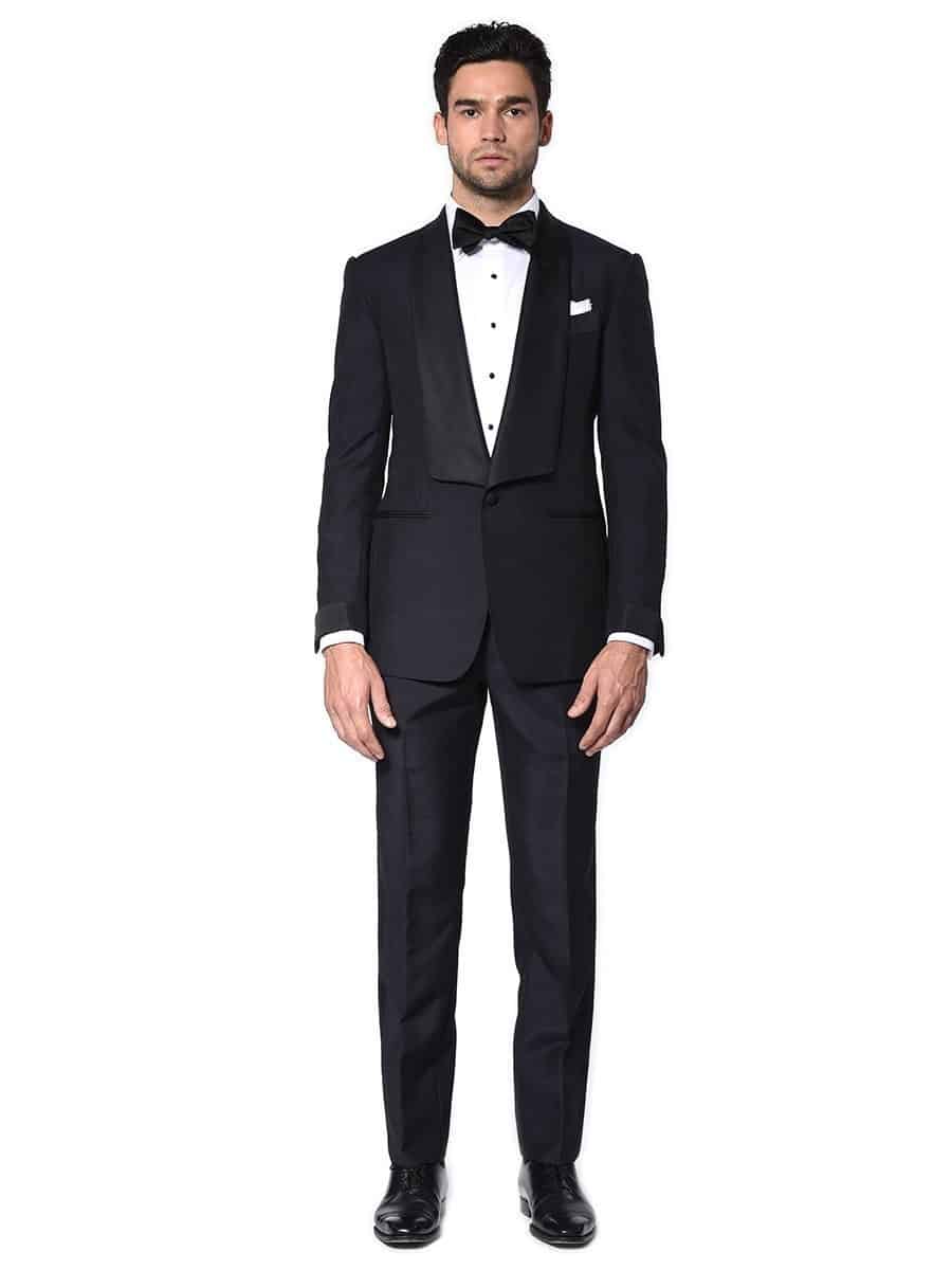 (product) Midnight Tonik Mohair Signature Bespoke Tuxedo, full front view - custom suits nyc bespoke tailor midtown, noho