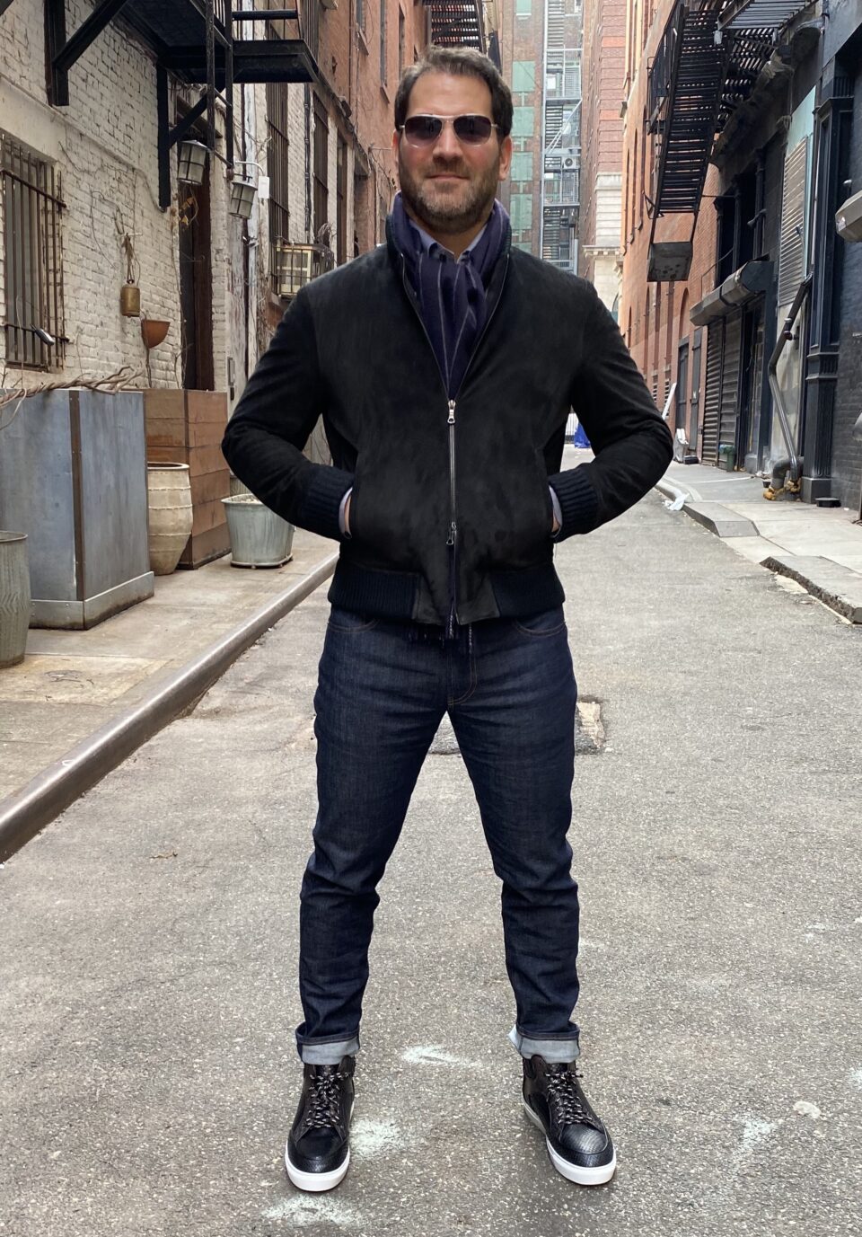 Michael Andrews Bespoke Black Lamb Suede Bomber - custom suits nyc bespoke tailor midtown, noho