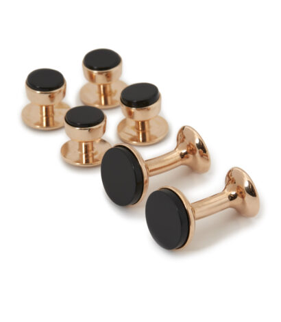 (product) Onyx Stud and Cufflink Set (Rose Gold) - custom suits nyc bespoke tailor midtown, noho