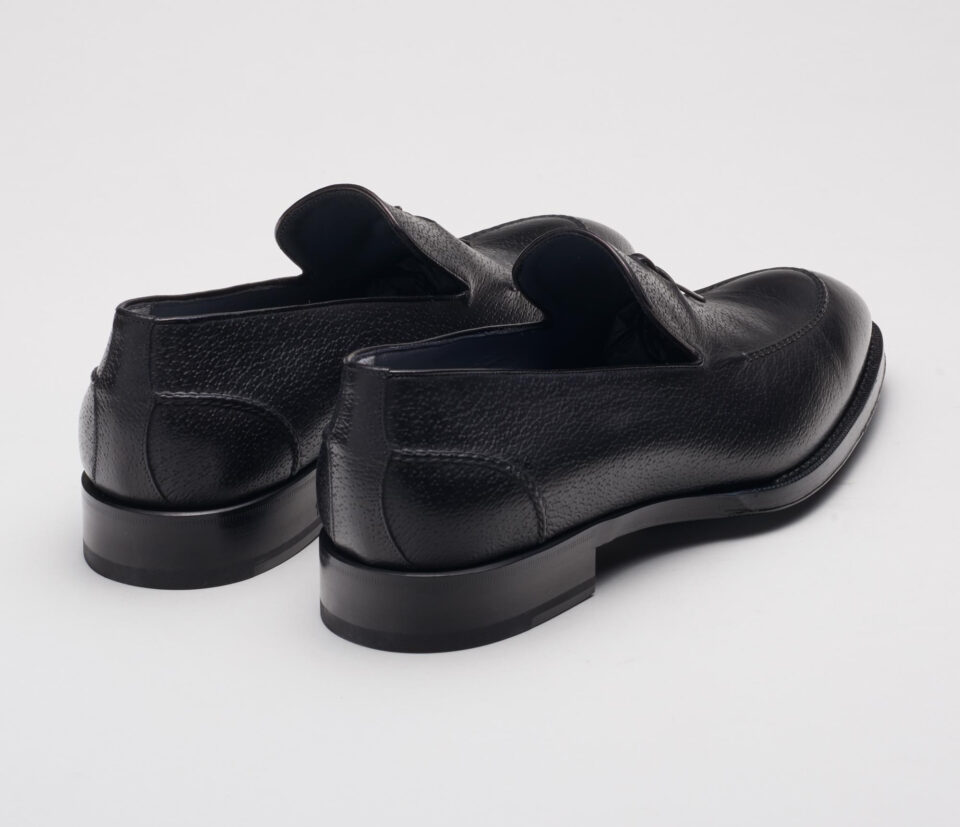 (product) Livorno Nero Italian Loafer, Angled pair view - custom suits nyc bespoke tailor midtown, noho