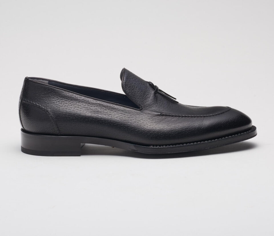 (product) Livorno Nero Italian Loafer, Single shoe side view - custom suits nyc bespoke tailor midtown, noho