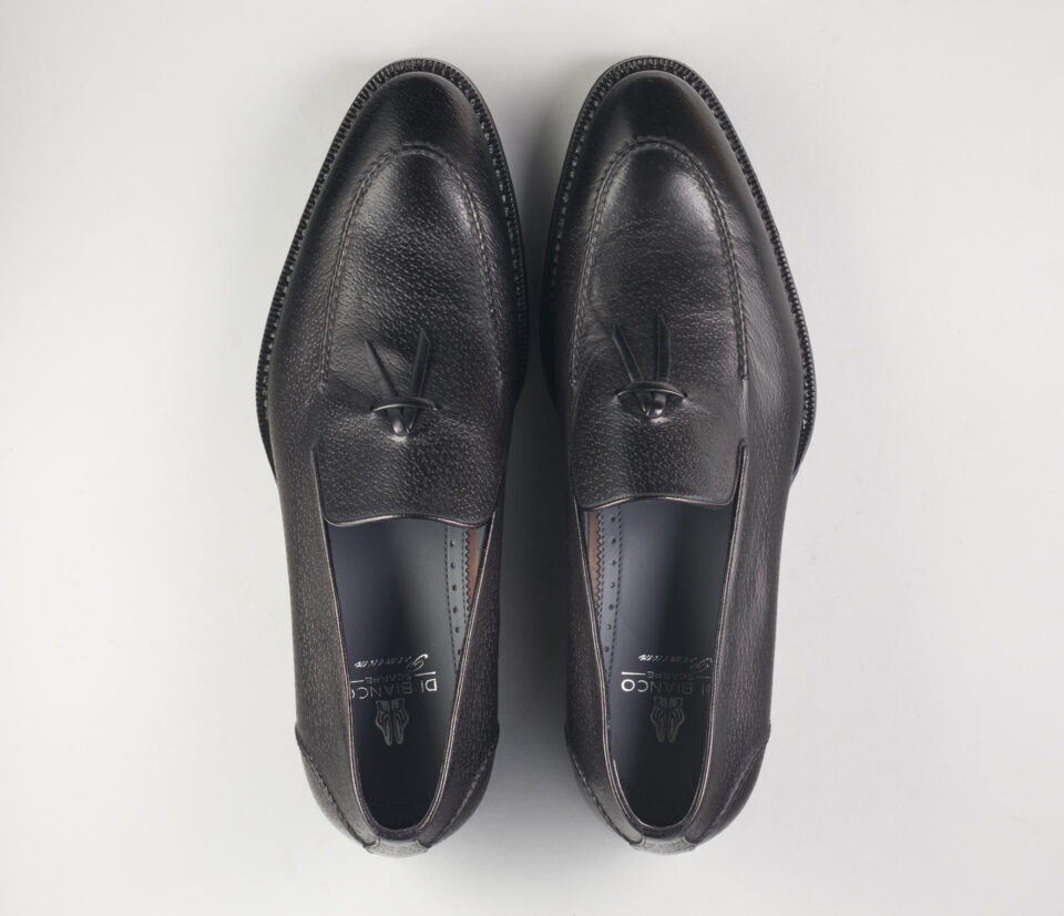 (product) Livorno Nero Italian Loafer, Top view of the pair - custom suits nyc bespoke tailor midtown, noho