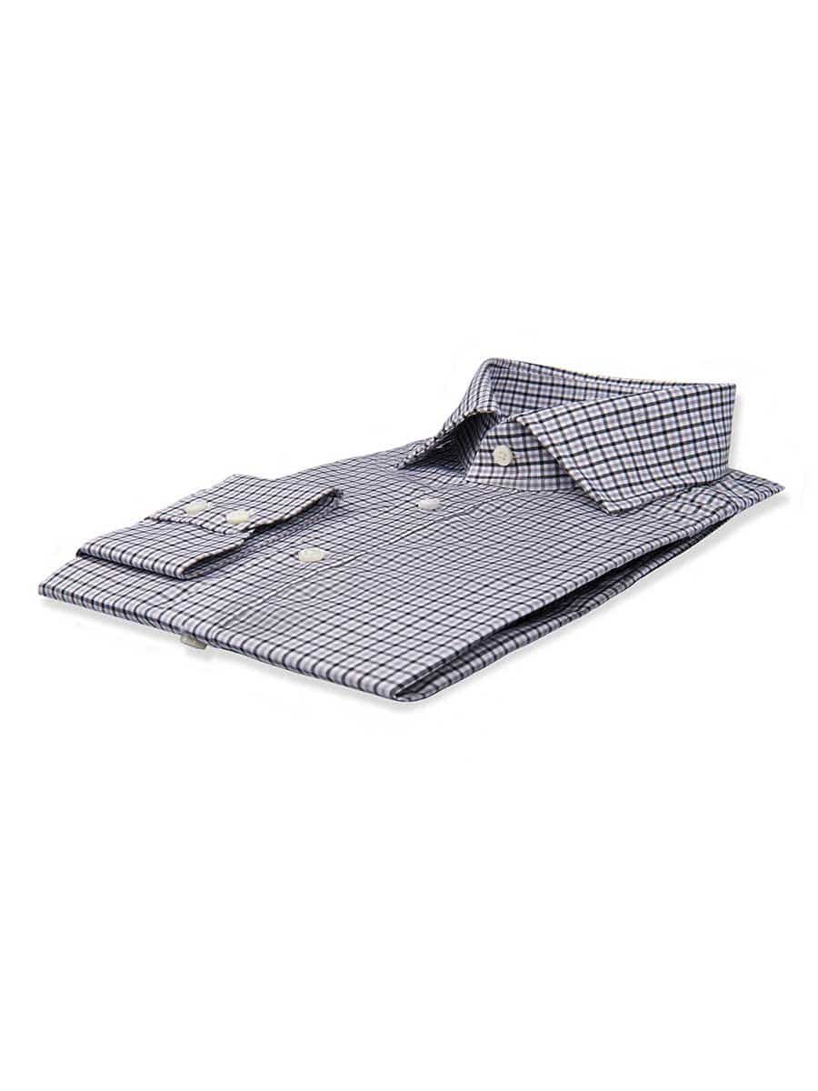 (product) Charcoal & Tattersall Spread Collar Shirt, folded and displayed flat - custom suits nyc bespoke tailor midtown, noho