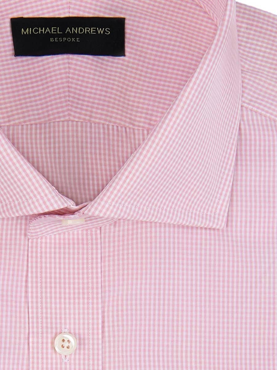(product) Pale Pink Micro Gingham Spread Collar Shirt, close-up view - custom suits nyc bespoke tailor midtown, noho