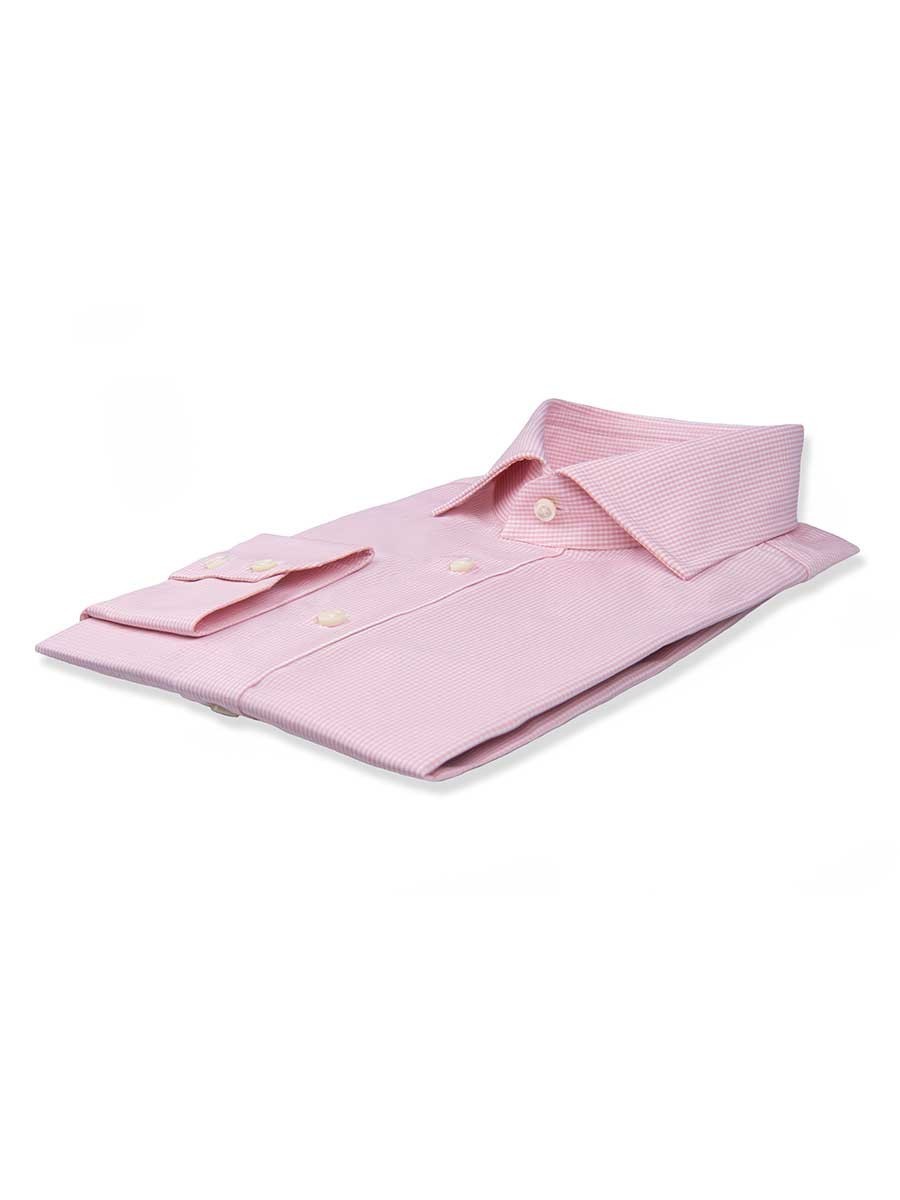 (product) Pale Pink Micro Gingham Spread Collar Shirt, folded and displayed flat - custom suits nyc bespoke tailor midtown, noho