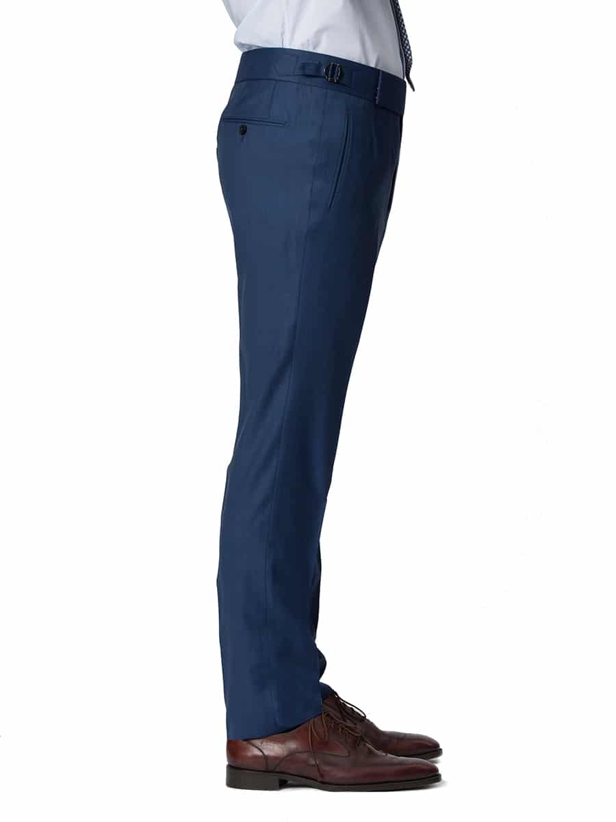 (product) Marine Blue Sharkskin Bespoke Trouser, side view - custom suits nyc bespoke tailor midtown, noho