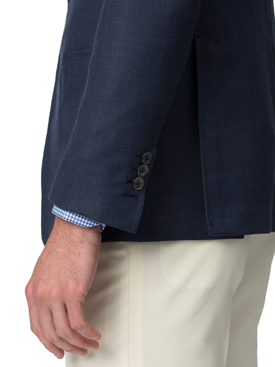 (product) Navy Mohair Hopsack Bespoke Sport Coat, cuff detail - custom suits nyc bespoke tailor midtown, noho