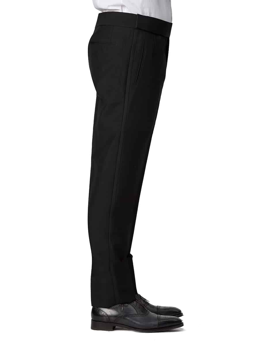 (product) Black Mohair Classic Bespoke Tuxedo Trouser, side view - custom suits nyc bespoke tailor midtown, noho