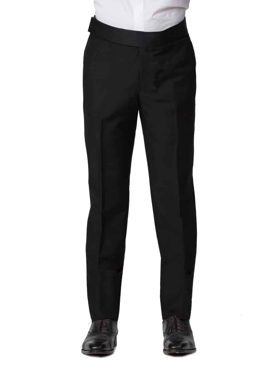 (product) Black Mohair Classic Bespoke Tuxedo Trouser, front view - custom suits nyc bespoke tailor midtown, noho