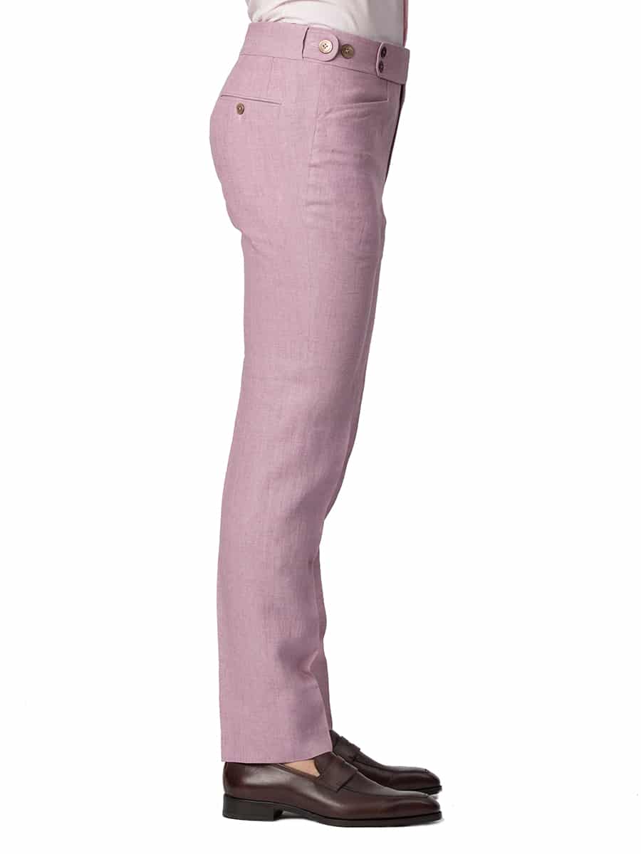(product) Pale Pink Linen Bespoke Trouser, side view - custom suits nyc bespoke tailor midtown, noho