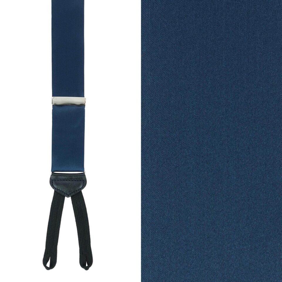Trafalgar Sutton Formal Navy Silk Suspenders, Close-up view - custom suits nyc bespoke tailor midtown, noho