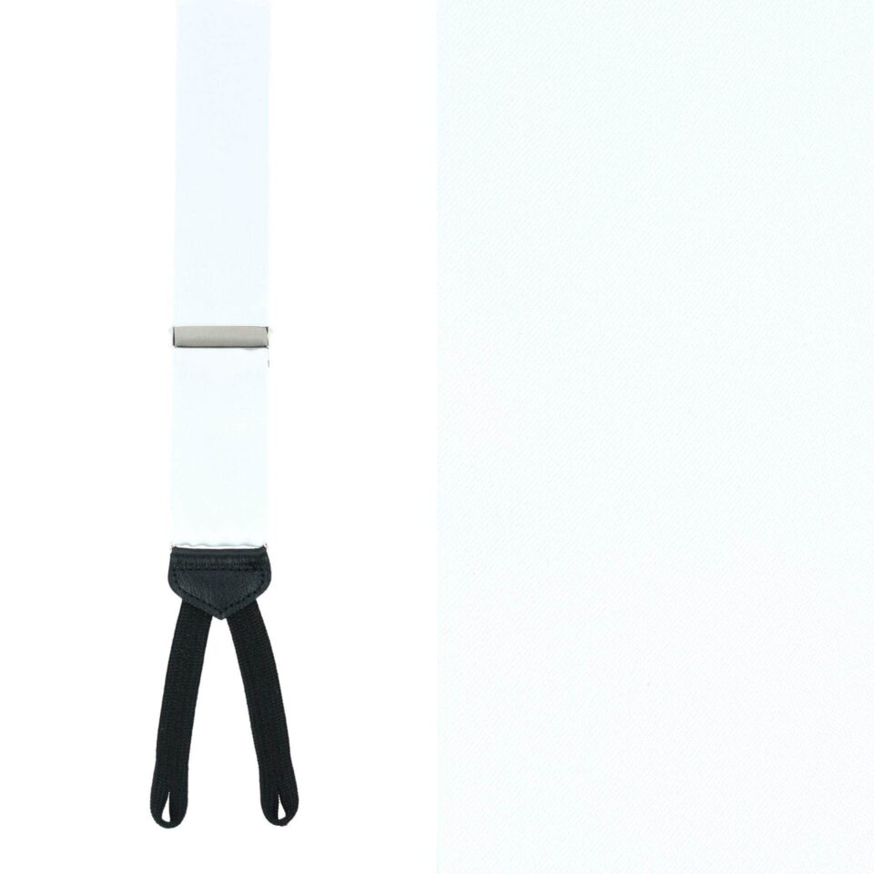 Trafalgar Sutton Formal White Silk Suspenders, Detailed view - custom suits nyc bespoke tailor midtown, noho