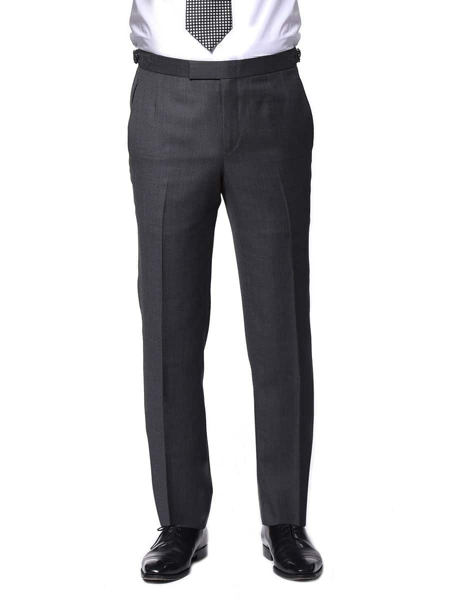 (product) Charcoal Birdseye Classic Bespoke Trouser, front view - custom suits nyc bespoke tailor midtown, noho
