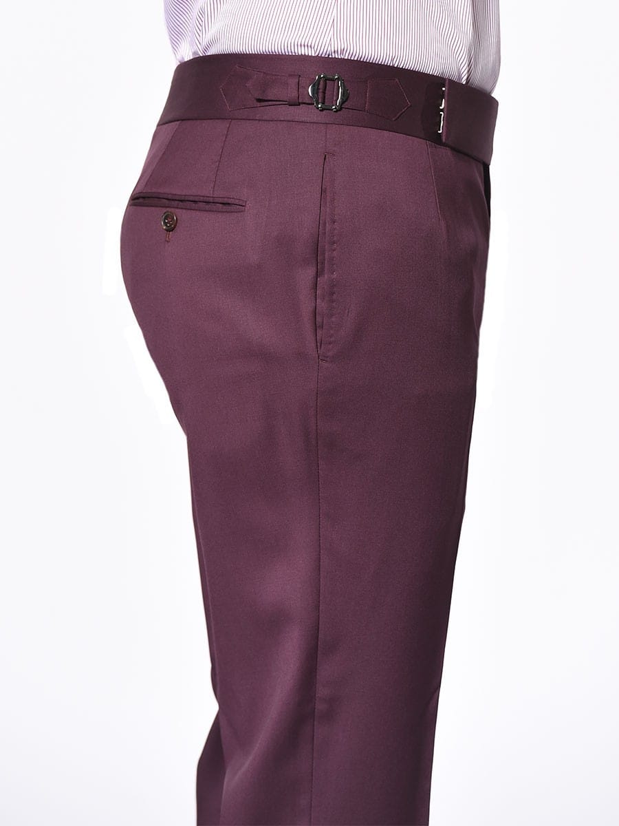 (product) Bordeaux Twill Signature Bespoke Trouser, side view - custom suits nyc bespoke tailor midtown, noho