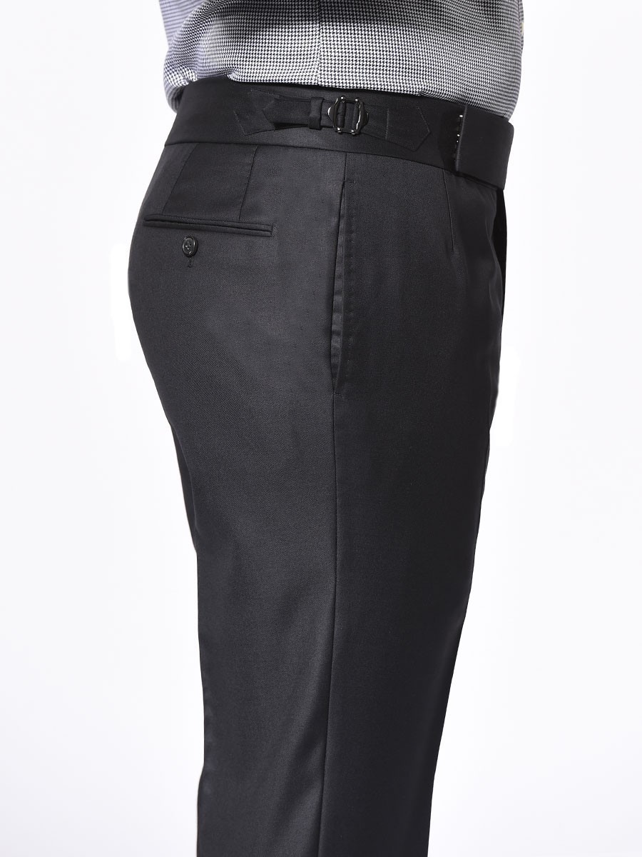 (product) Black Twill Signature Bespoke Trouser, side view - custom suits nyc bespoke tailor midtown, noho