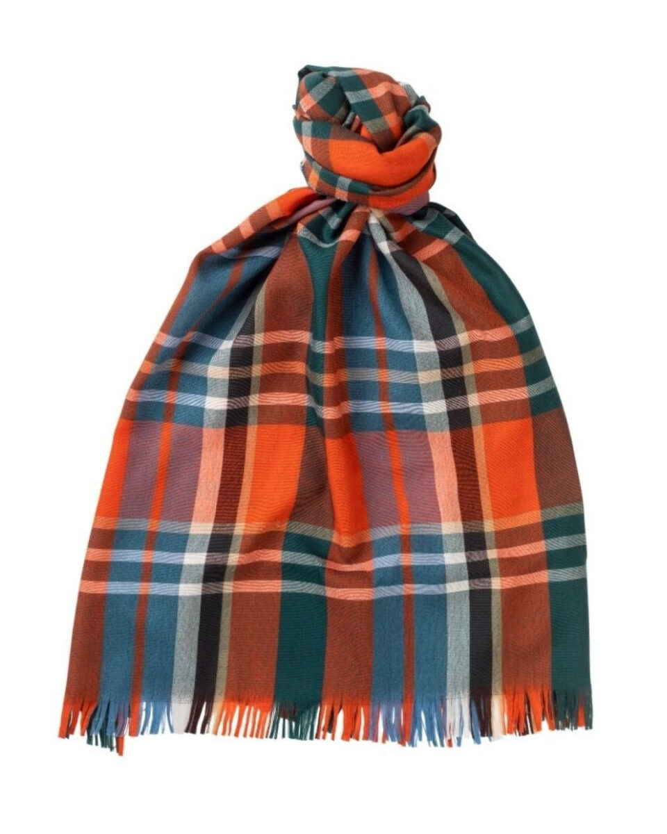 (product) Citrus Lightweight Merino Plaid Stole, Knotted - custom suits nyc bespoke tailor midtown, noho