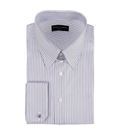 (product) Ice Grey Twill Complex Stripe, Tab-Collar Shirt - custom suits nyc bespoke tailor midtown, noho