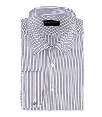 (product) Ice Grey Twill Complex Stripe, Classic-Collar Shirt - custom suits nyc bespoke tailor midtown, noho
