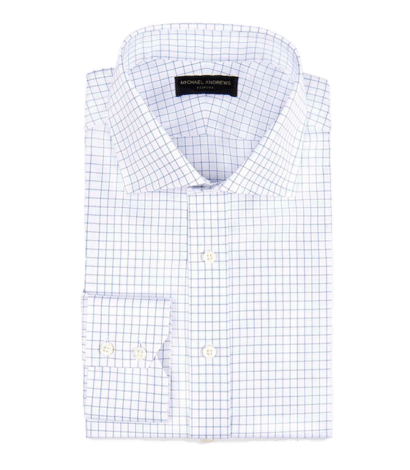 (product) Sky Blue Royal Oxford Check, Spread-Collar Shirt - custom suits nyc bespoke tailor midtown, noho
