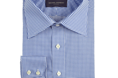 (product) Blue Printed Dot Motif Italian Collar Shirt - custom suits nyc bespoke tailor midtown, noho