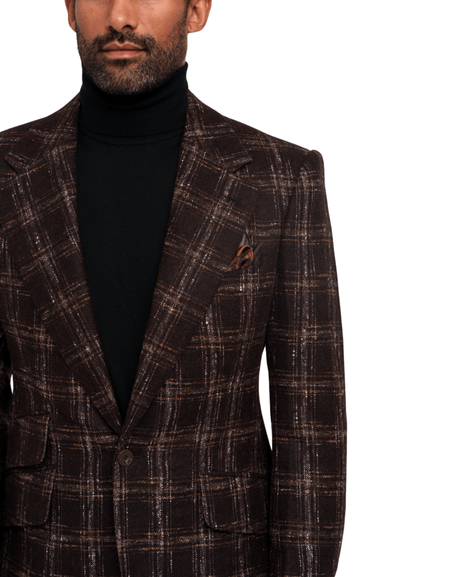 (product) Burgundy Glen Plaid Wool/Alpaca Sport Coat, front view - custom suits nyc bespoke tailor midtown, noho
