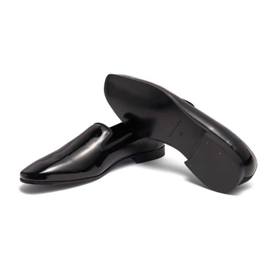 (product) Black Patent Slip-On Tuxedo Shoe