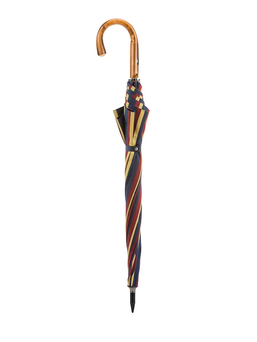 (product) Large Striped Umbrella With Chestnut Handle, Closed view
