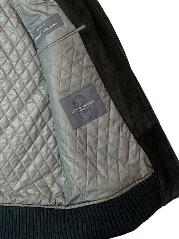 Michael Andrews Bespoke Black Lamb Suede Bomber, detailed view