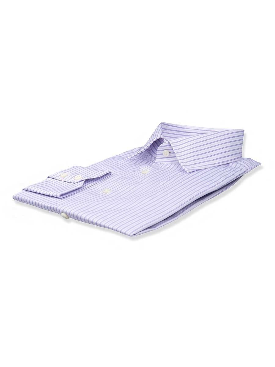 (product) Purple Thin Complex Stripe Traditional Collar Shirt, folded and displayed flat