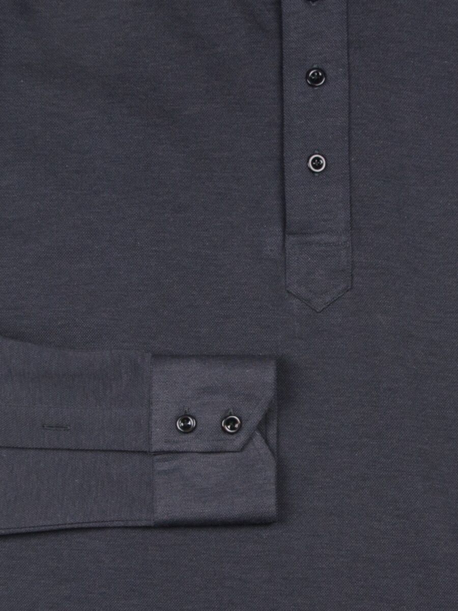 (product) Charcoal Jersey Long Sleeve Polo Shirt, cuff detail