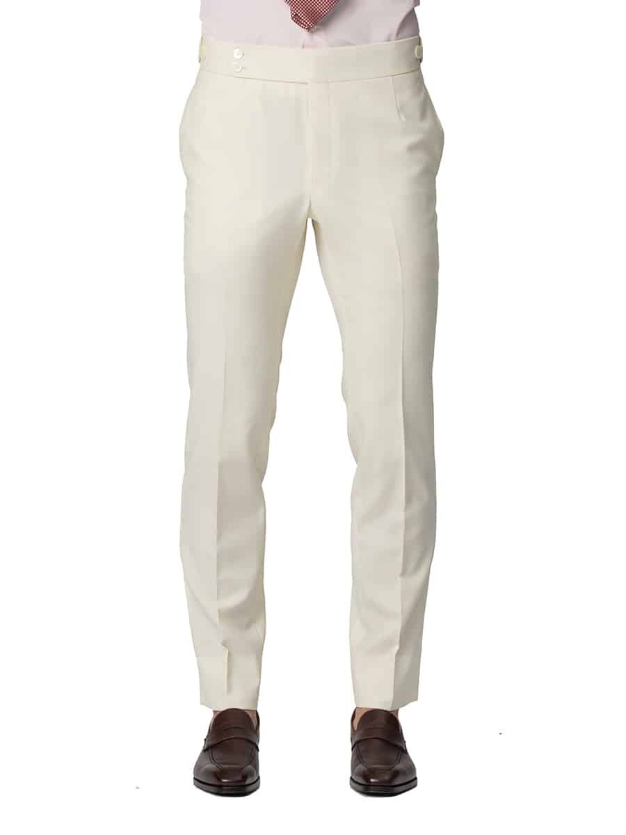 (product) Cream Plain Weave Bespoke Suit, pants detail