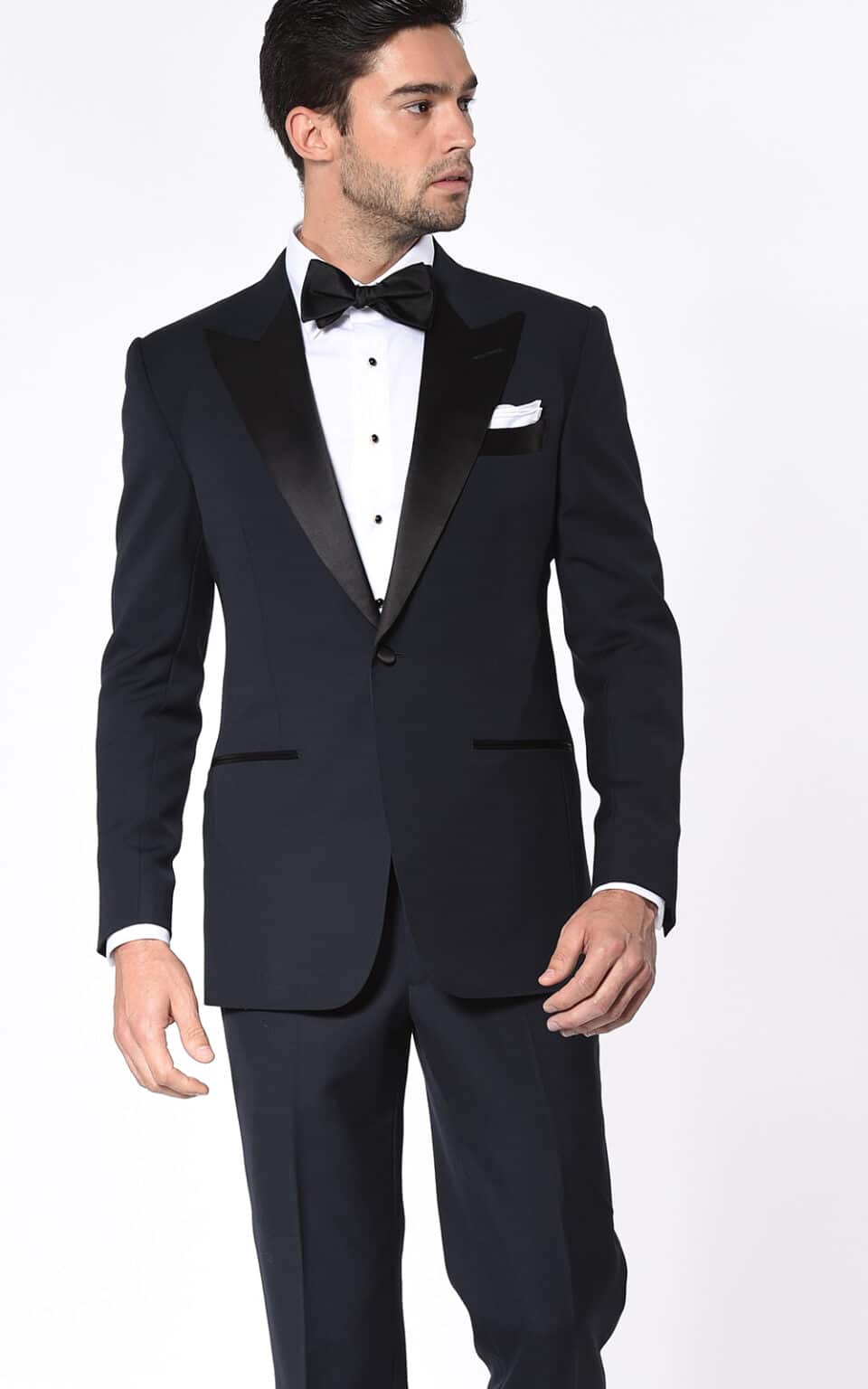 (product) Midnight Barathea Classic Satin Bespoke Tuxedo - custom suits nyc bespoke tailor midtown, noho