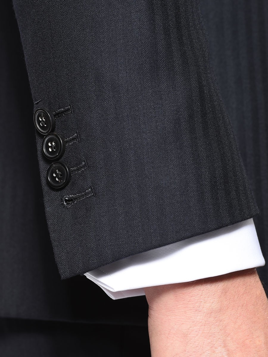 (product) Navy Herringbone Bespoke Suit, cuff detail - custom suits nyc bespoke tailor midtown, noho