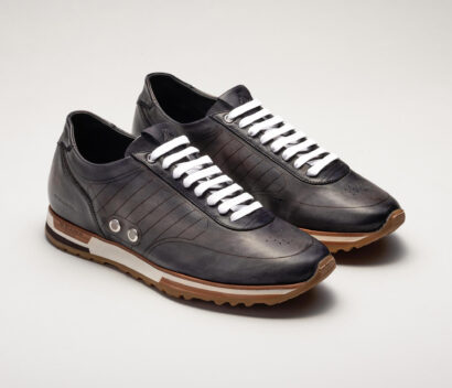 (product) Daytona Laser Fumo Dress Sneaker, Front view of the pair - custom suits nyc bespoke tailor midtown, noho